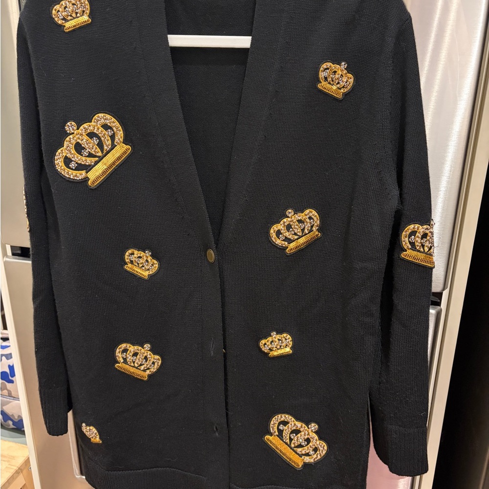 Alice + Olivia Black Knit Bradford Crown Cardigan sweater XS